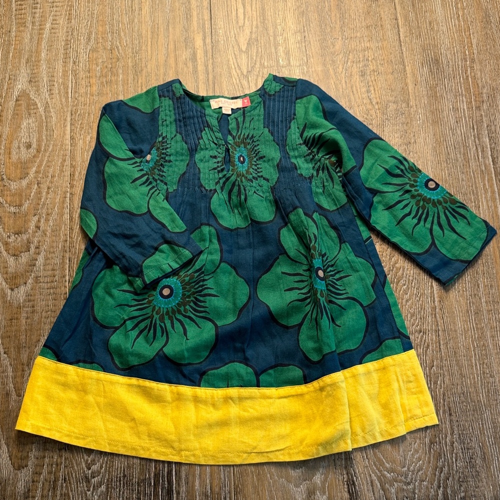 Pink Chicken New York Girls Linen Dress – Green Floral, Size 3Y